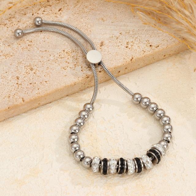 Diamond-Encrusted Simple and Stylish Round Bead Bracelet stainless steel bracelet