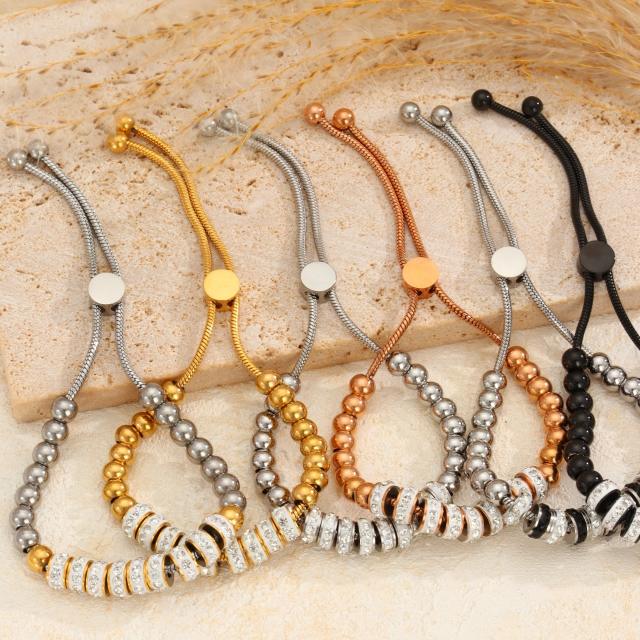 Diamond-Encrusted Simple and Stylish Round Bead Bracelet stainless steel bracelet