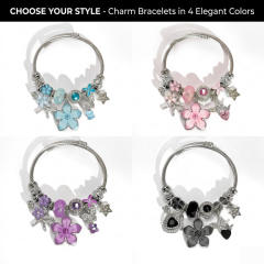 Summer fresh colorful flower charm pandora style bangle bracelet for women