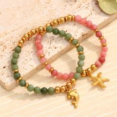 Starfish Natural Stone Beaded Bracelet for Women stainless steel bracelet