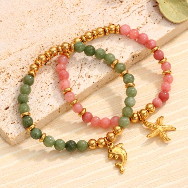 Starfish Natural Stone Beaded Bracelet for Women stainless steel bracelet