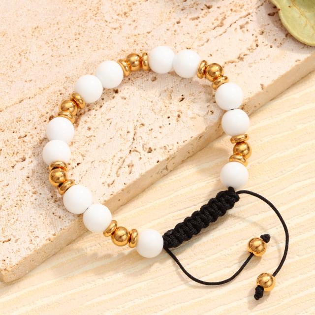 Handmade Natural Green Aventurine Colorful Stone Beaded stainless steel bracelet