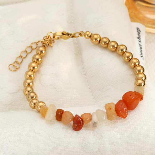New Style Natural Stone Patchwork Travel Stackable Bracelet Colorful Irregular Summer stainless Steel Bracelet for Women