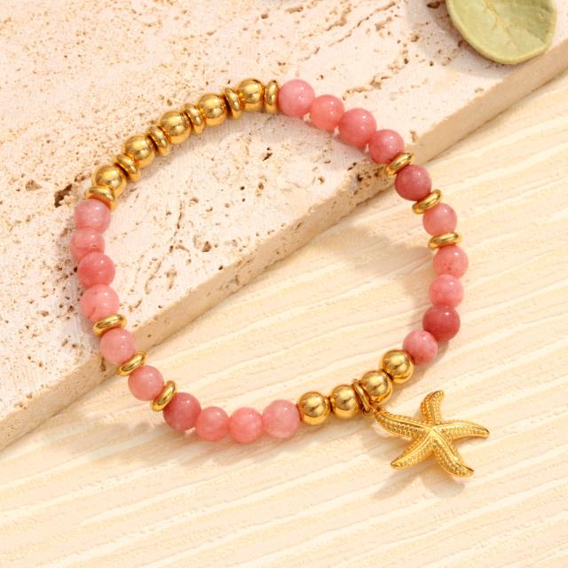 Starfish Natural Stone Beaded Bracelet for Women stainless steel bracelet