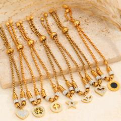 Hollow Heart Round Bead Bracelet Cute stainless Steel bracelet Electroplated Vacuum 18K Jewelry