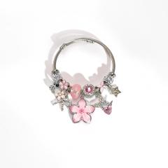 Summer fresh colorful flower charm pandora style bangle bracelet for women