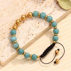 Handmade Natural Green Aventurine Colorful Stone Beaded stainless steel bracelet