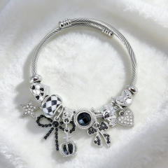 Pandora Style DIY Beaded Open Bracelet with Various Styles of Bow Pendant Bracelets for Sweet Girls