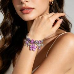 Summer fresh colorful flower charm pandora style bangle bracelet for women