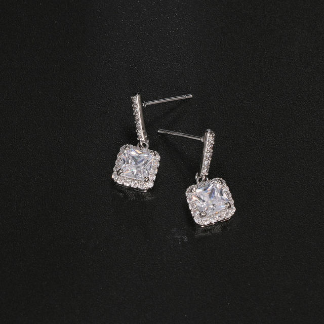 Fashion Geometric Women's Unique Super Flash Inlaid Square Zircon Earrings for Women
