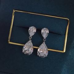 Water Drop Zircon Design Simple Elegant Copper Plated 18K Gold Earrings diamond earrings
