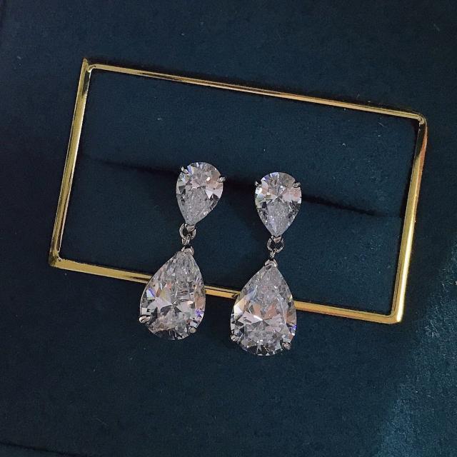 Water Drop Zircon Design Simple Elegant Copper Plated 18K Gold Earrings diamond earrings