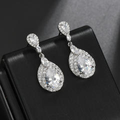 Elegant popular long water drop zircon earrings bride banquet ear jewelry
