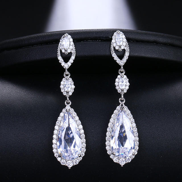 Fashion Shiny Water Drops Singing Large Crystal Zircon Earrings