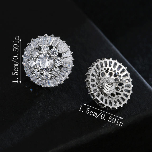 Delicate round full inlaid zircon earrings women's fashion banquet accessories