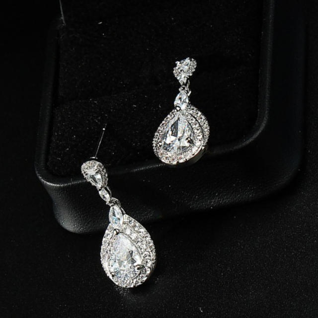 Elegant popular long water drop zircon earrings bride banquet ear jewelry