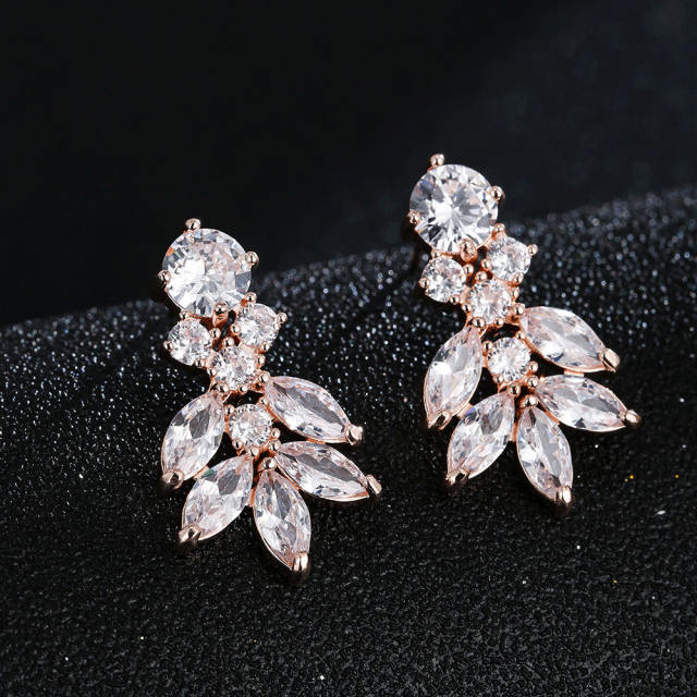 Flower Ear Studs Ice Flower Copper Inlaid Zircon Earrings