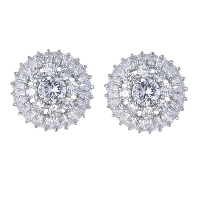 Delicate round full inlaid zircon earrings women's fashion banquet accessories