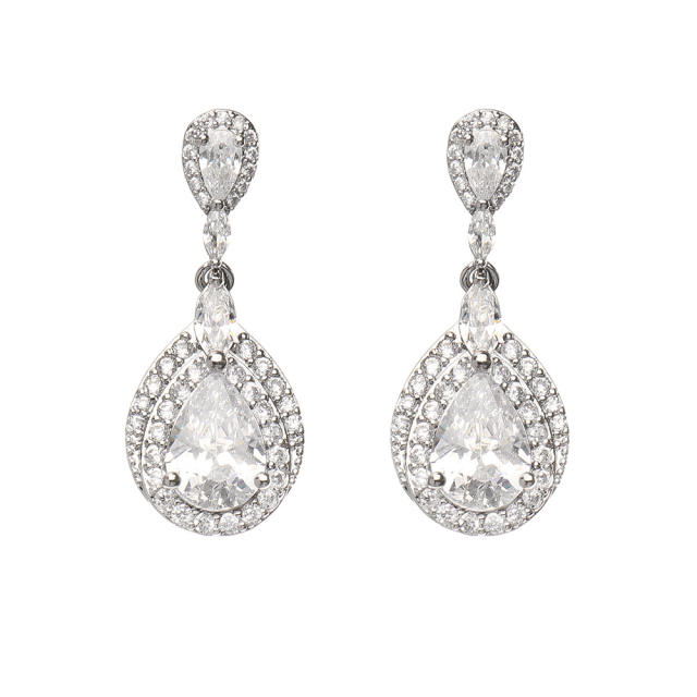 Elegant popular long water drop zircon earrings bride banquet ear jewelry