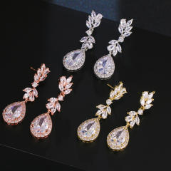 Fashion creative exquisite flower inlaid AAA zircon water drop earrings