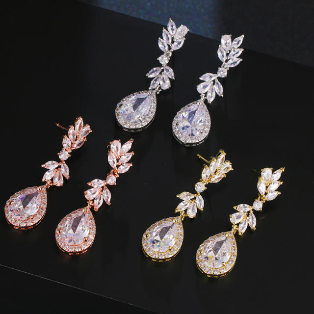 Fashion creative exquisite flower inlaid AAA zircon water drop earrings