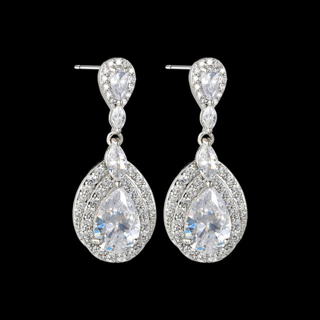 Elegant popular long water drop zircon earrings bride banquet ear jewelry