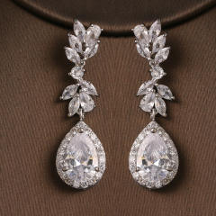 Fashion creative exquisite flower inlaid AAA zircon water drop earrings