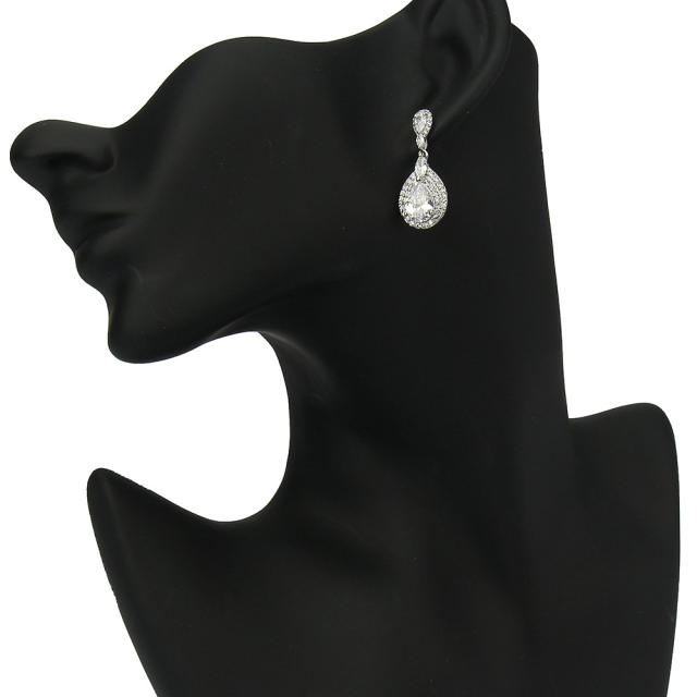 Elegant popular long water drop zircon earrings bride banquet ear jewelry