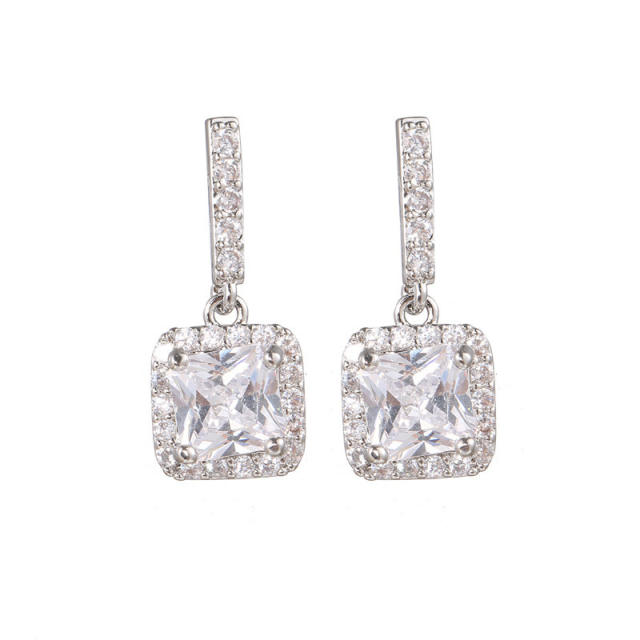 Fashion Geometric Women's Unique Super Flash Inlaid Square Zircon Earrings for Women