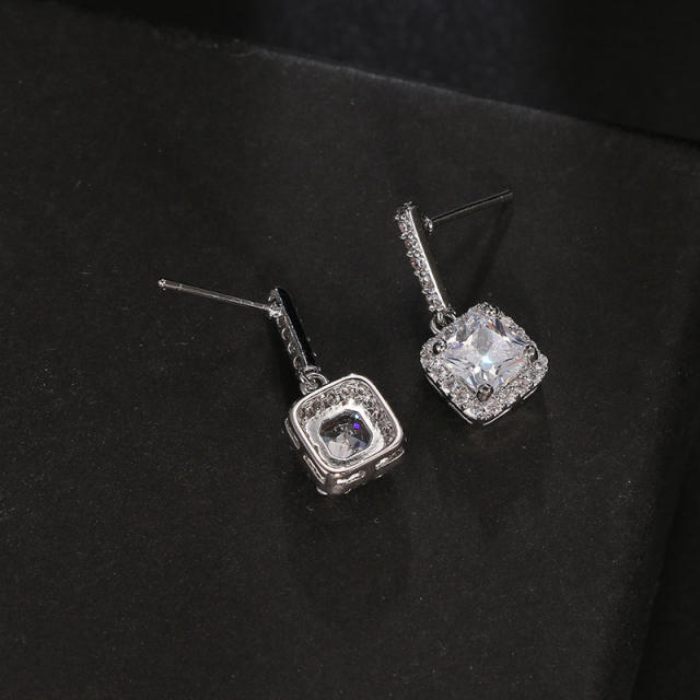 Fashion Geometric Women's Unique Super Flash Inlaid Square Zircon Earrings for Women