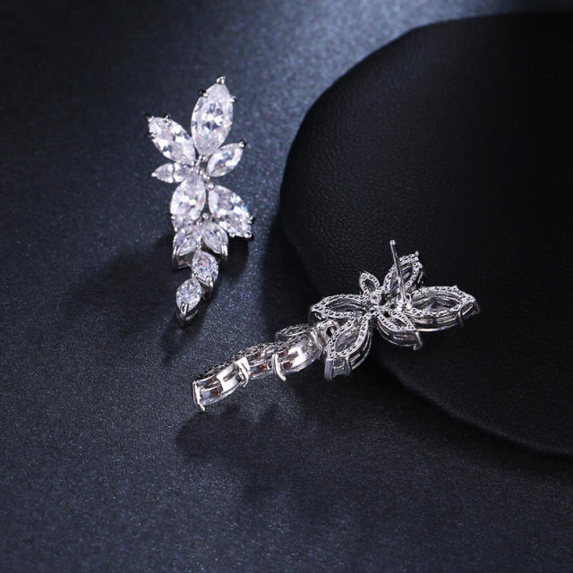 Hot-Selling Elegant Lady Long Super Shiny Olive Branch Leaf Zircon Diamond Earrings