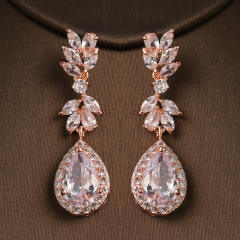 Fashion creative exquisite flower inlaid AAA zircon water drop earrings