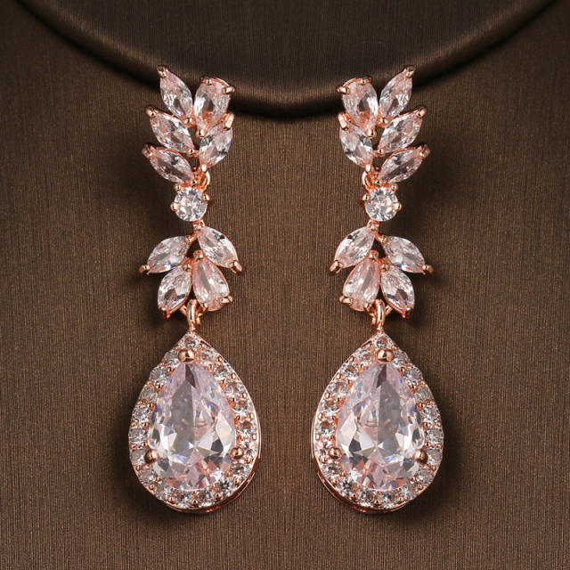 Fashion creative exquisite flower inlaid AAA zircon water drop earrings