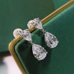 Water Drop Zircon Design Simple Elegant Copper Plated 18K Gold Earrings diamond earrings