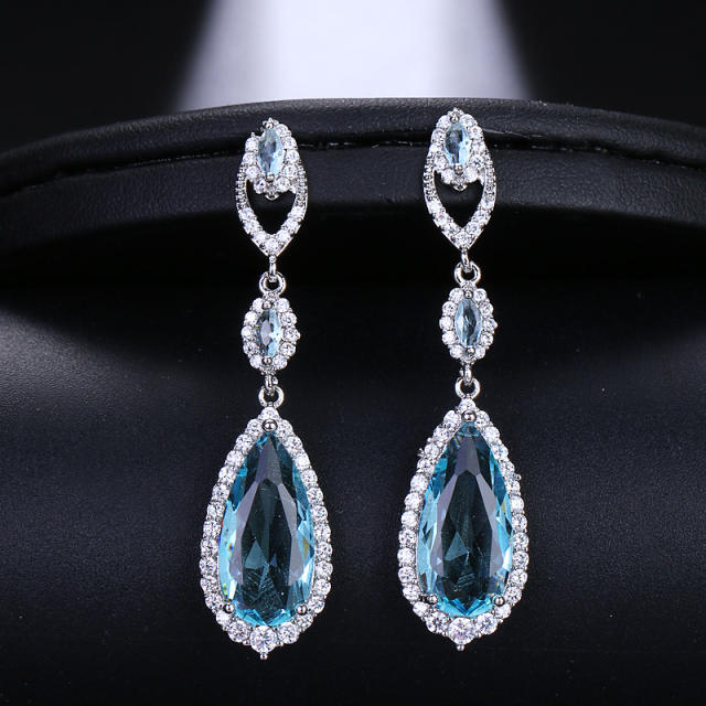Fashion Shiny Water Drops Singing Large Crystal Zircon Earrings