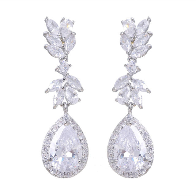 Fashion creative exquisite flower inlaid AAA zircon water drop earrings