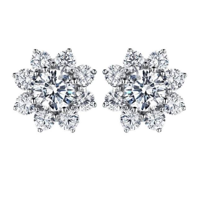 Women's fashionable inlaid zircon flower stud earrings