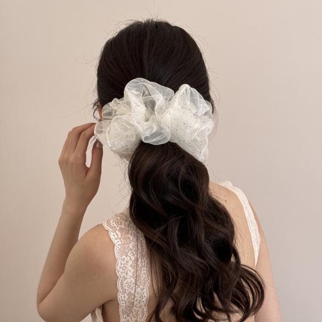 Korean-Style Sweet Rhinestone Mesh Scrunchie for Women large size scrunchies