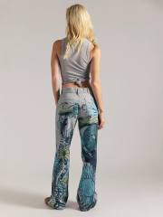 Street Fashion Casual Loose Printed Mid-Waist Straight-Leg Women's Jeans