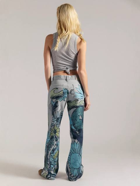 Street Fashion Casual Loose Printed Mid-Waist Straight-Leg Women's Jeans