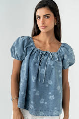 Summer sweet puff sleeve denim women tops