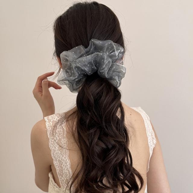 Korean-Style Sweet Rhinestone Mesh Scrunchie for Women large size scrunchies