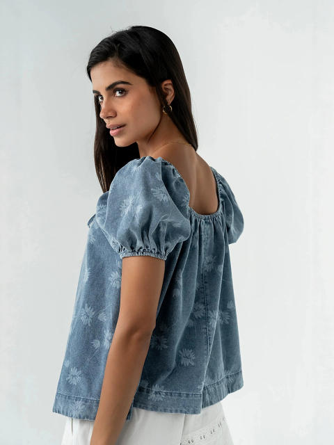 Summer sweet puff sleeve denim women tops