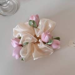 Korean-Style Sweet Tulip Flower Large Scrunchie for Women
