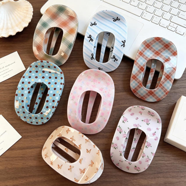 Korean fashion vintage plaid pattern polka dots design duckbill hair clips for women