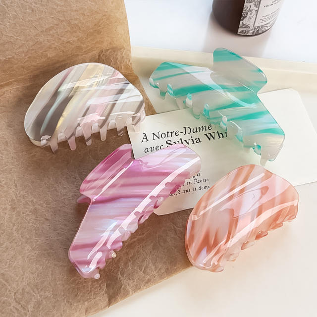 Korean fashion elegant striped pattern hair claw clips for women