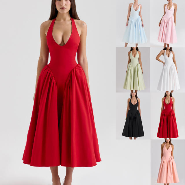 2026 Women's Clothing New Spring Collection Elegant V-Neck Halter Sexy Dress maxi dress