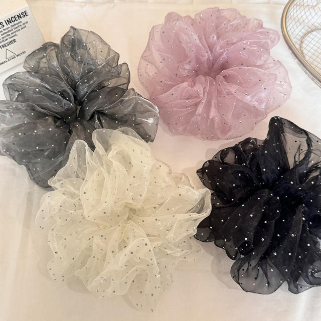 Korean-Style Sweet Rhinestone Mesh Scrunchie for Women large size scrunchies