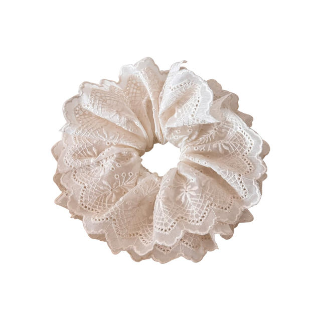 Gentle Floral Lace White Scrunchie for Women large size double layer scrunchies