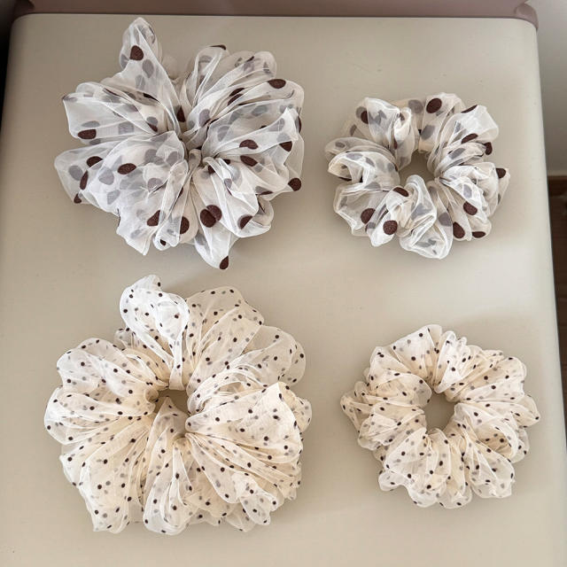 2 size polka dots organza material scrunchies for women